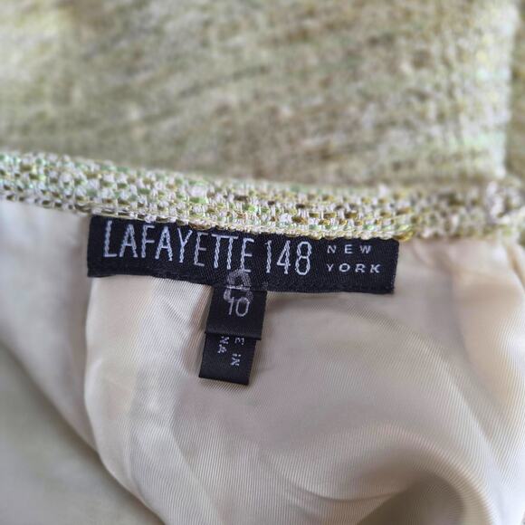 Lafayette 148 Tweed Midi Skirt 10 Cream Light Green Slit Career Quiet Money NWT - Picture 3 of 15